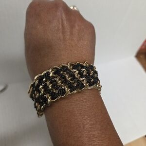 Gold-tone Chainmaille Cuff Bracelet with Interlaced Multi-colored Chain